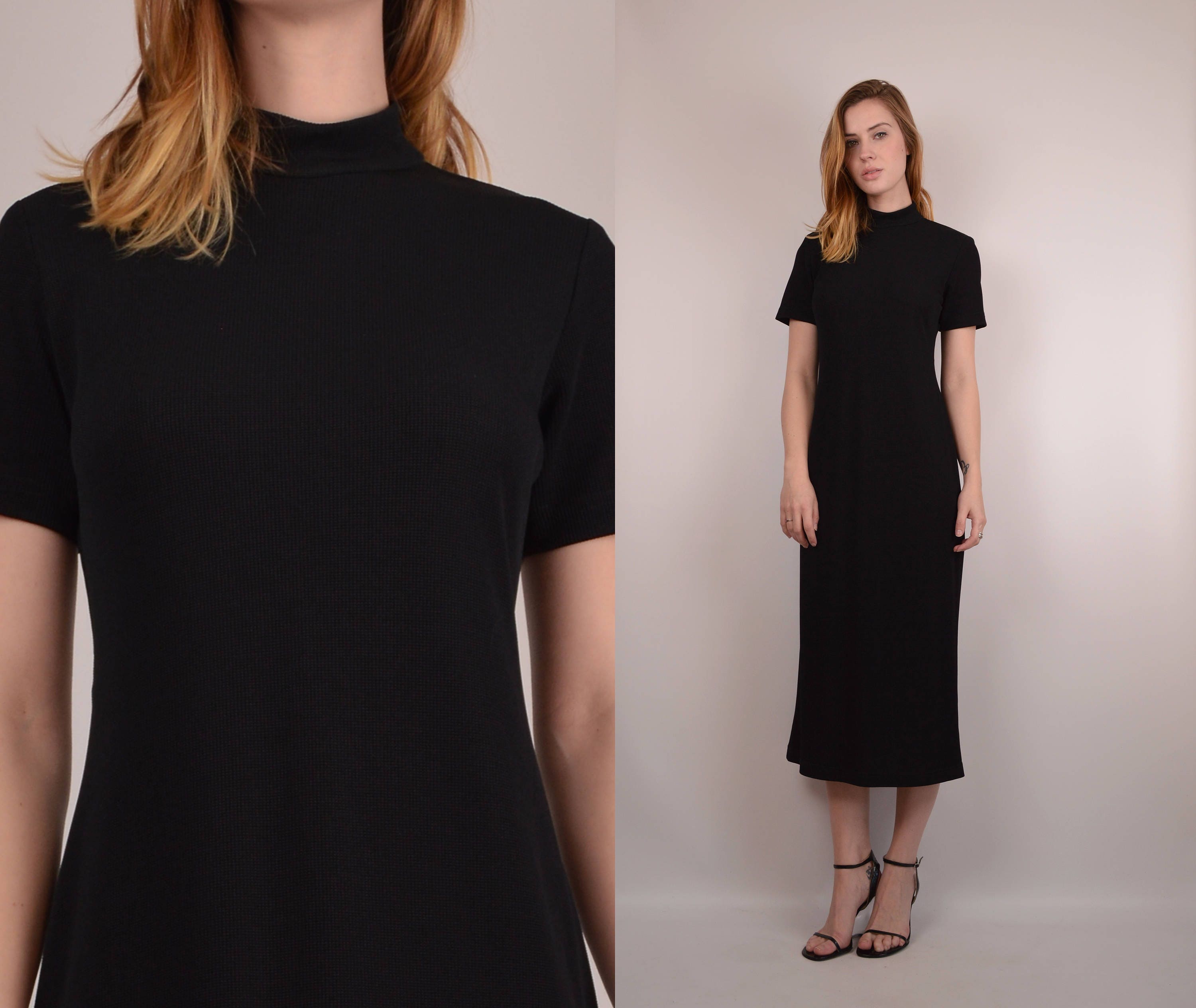 black mock neck midi dress