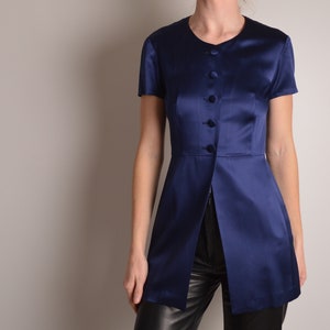 Vintage Navy SILK Blouse (XS)