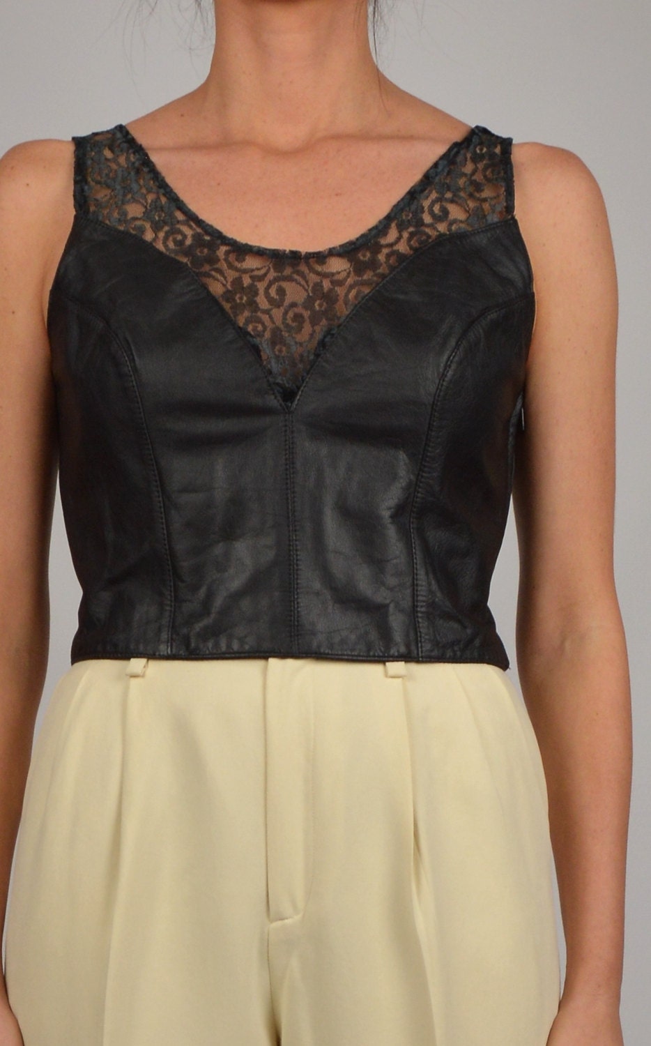 Vintage Leather & Lace Corset Top