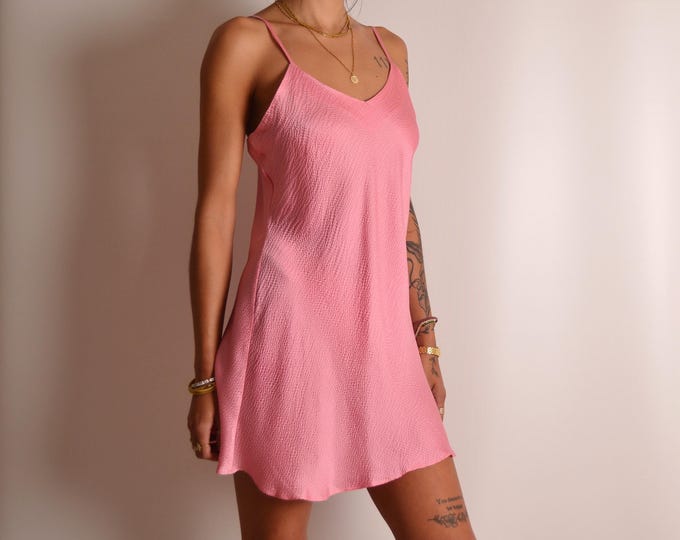 Vintage Pink Silk Slip Dress (L)