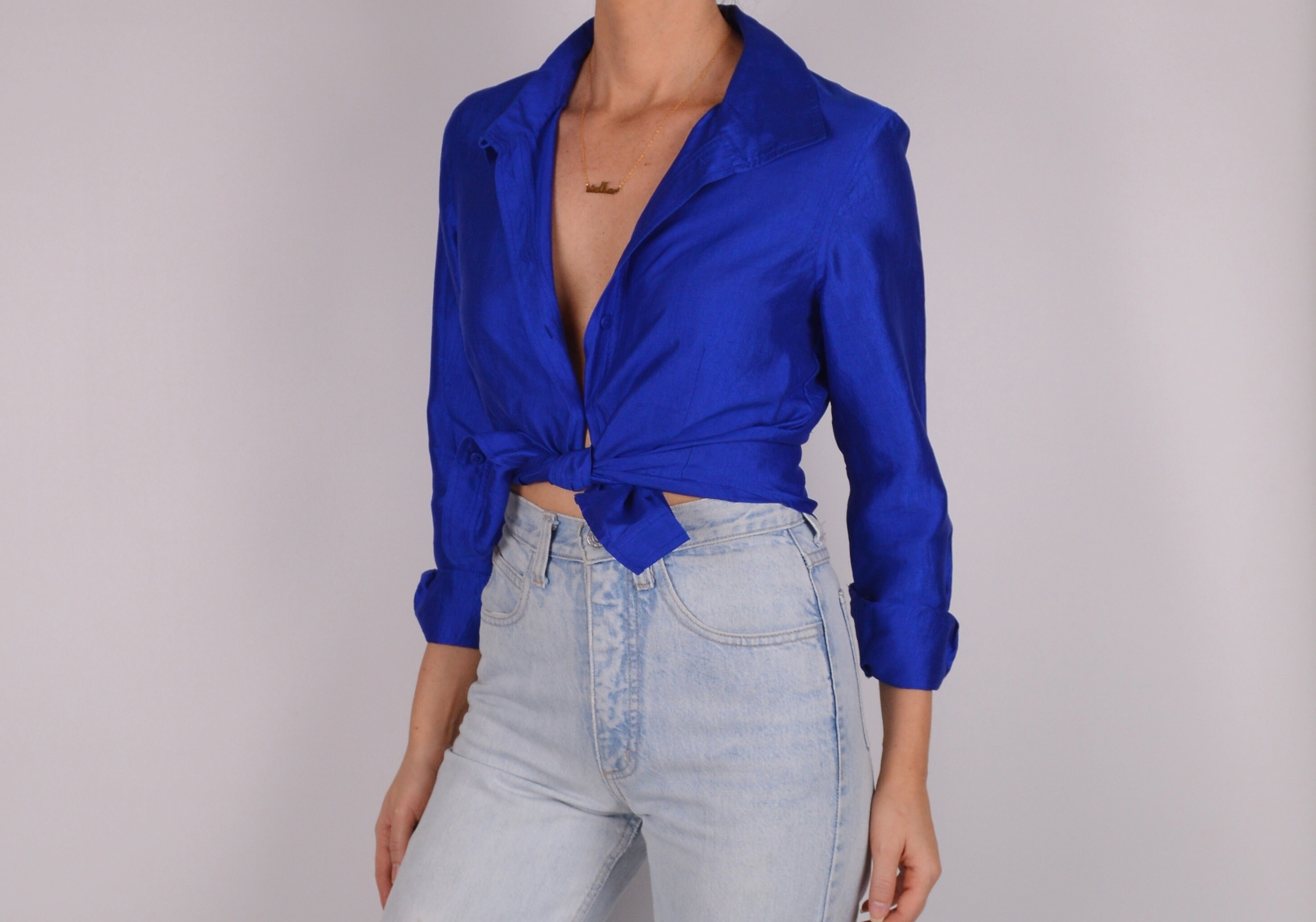 Cobalt blue silk blouse Clearance