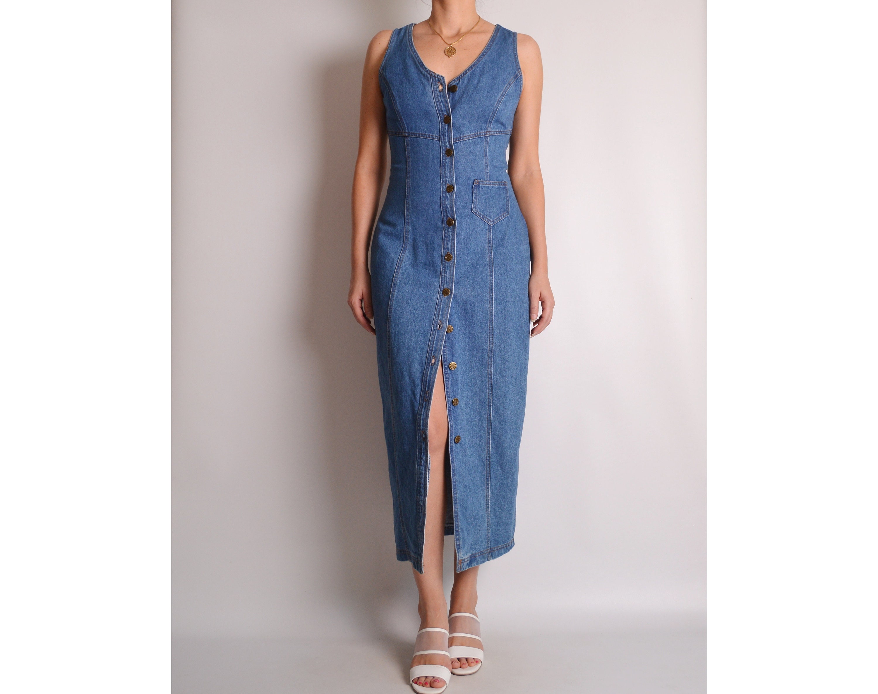 denim dress with buttons down front
