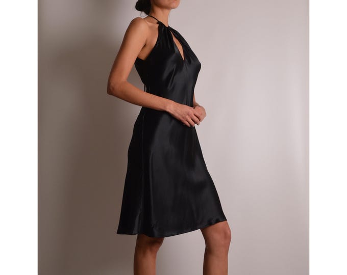 Vintage Black SILK Slip Dress (S)