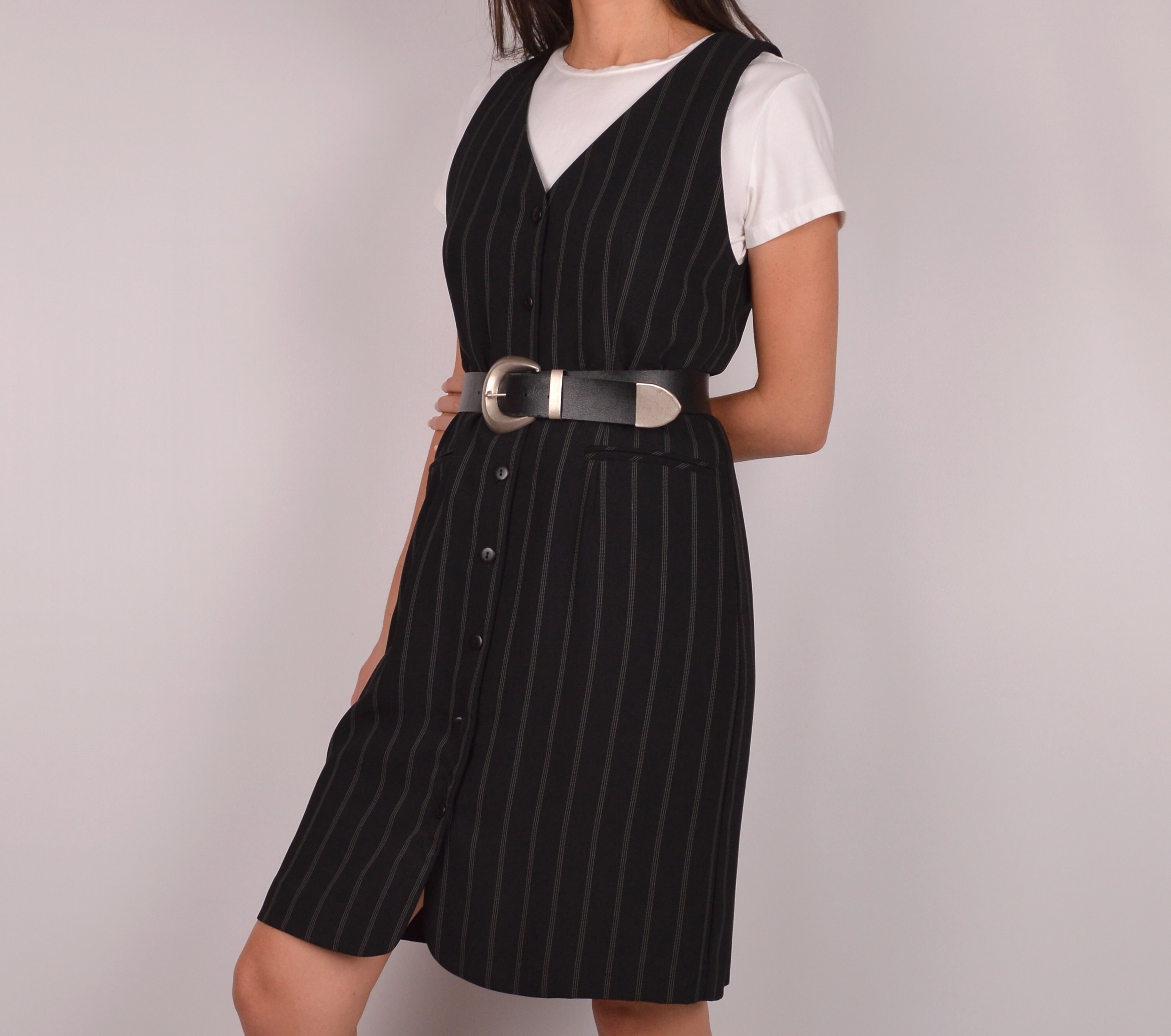 DEJ-DW5M9139 BROWN PINSTRIPE DRESS main image 1