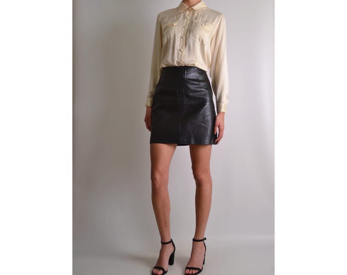 Vintage Leather Mini Skirt - 27"W