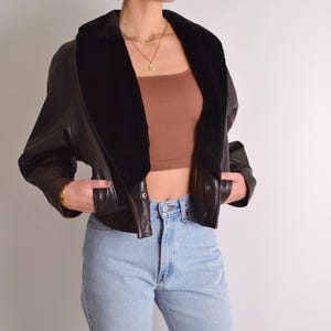 Vintage Leather Bomber Jacket - Small - Brown Women&#39;s