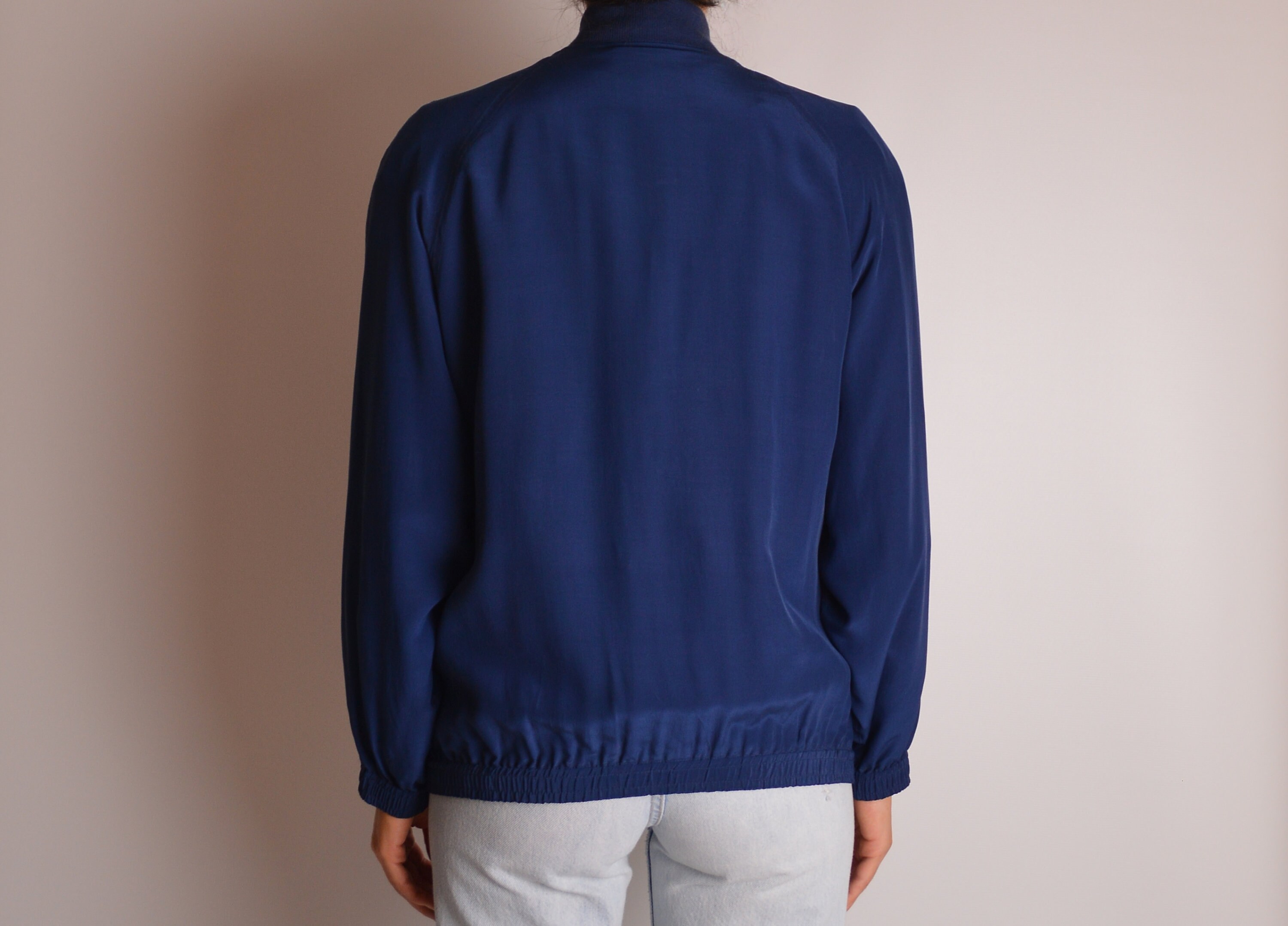 Vintage Navy Silk Windbreaker Jacket (SM)