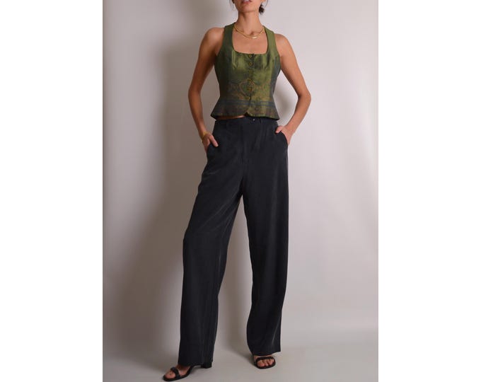 Vintage Dusty Gray Silk Trousers (27"W)