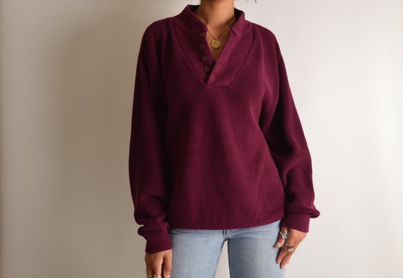 Burgundy Cotton Henley Sweater (M-XL) - image 3