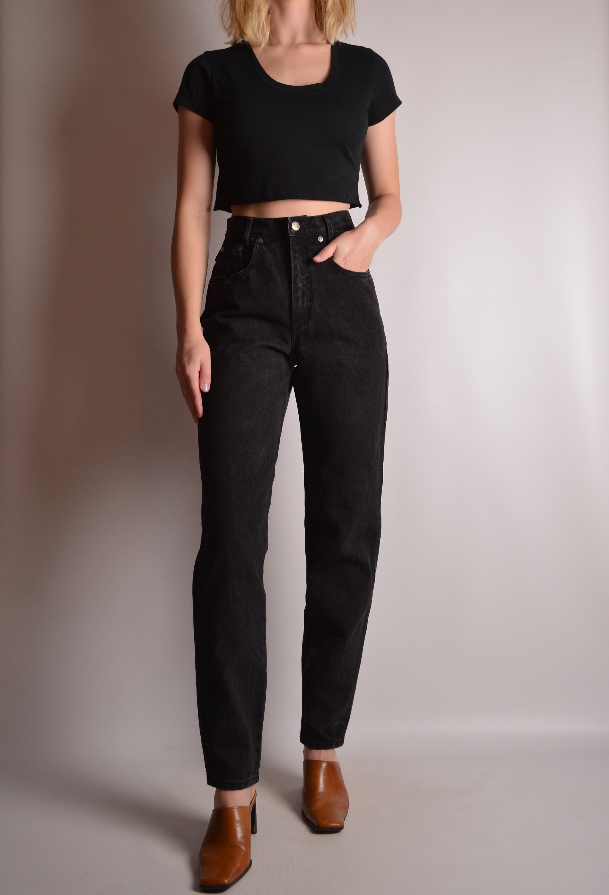 Vintage Calvin Klein Tapered Black Denim (25W) High Waist Jeans