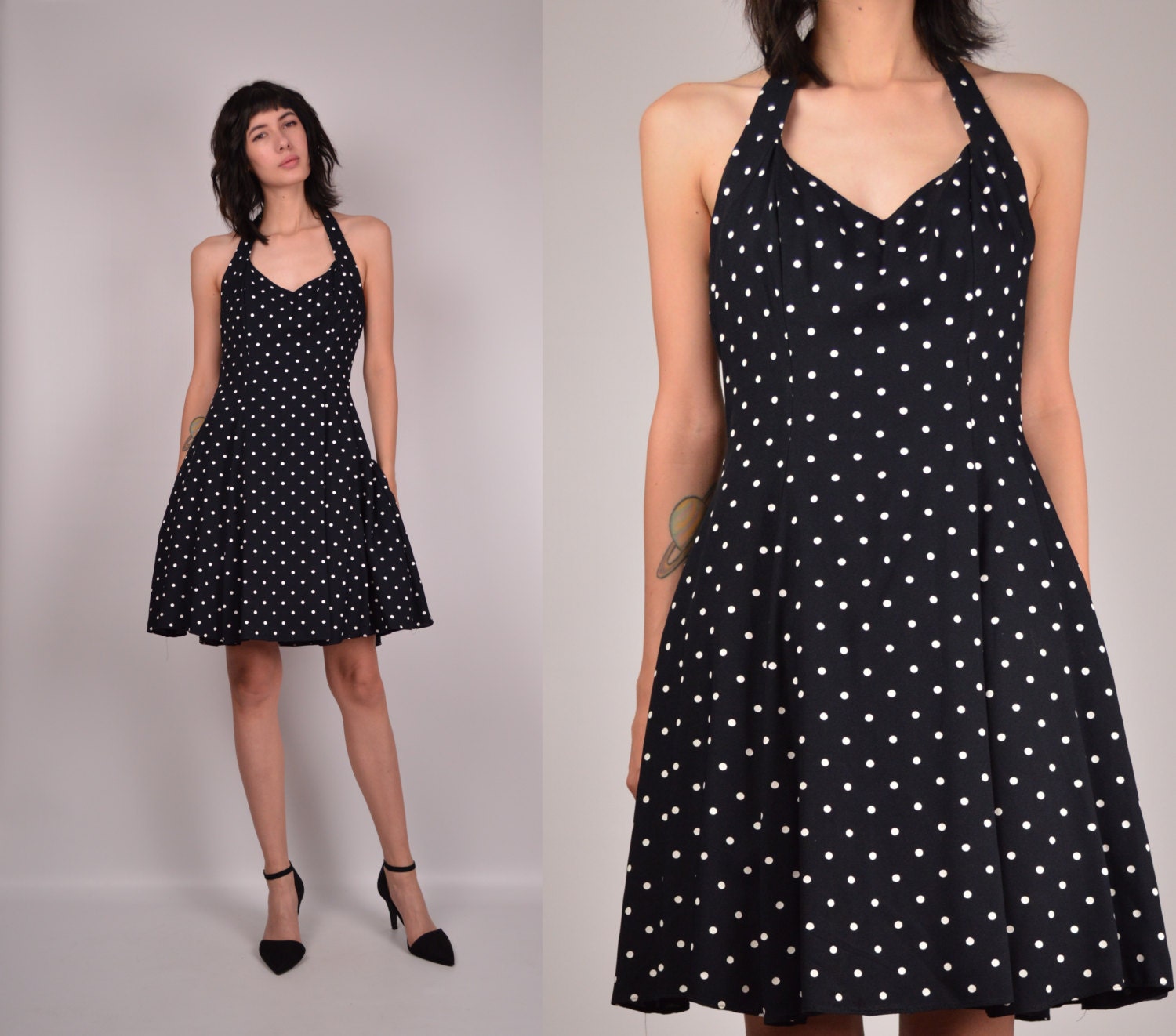 eXTREME 10 dollar SALE 80's Black Polkadot Backless Party Dress ...