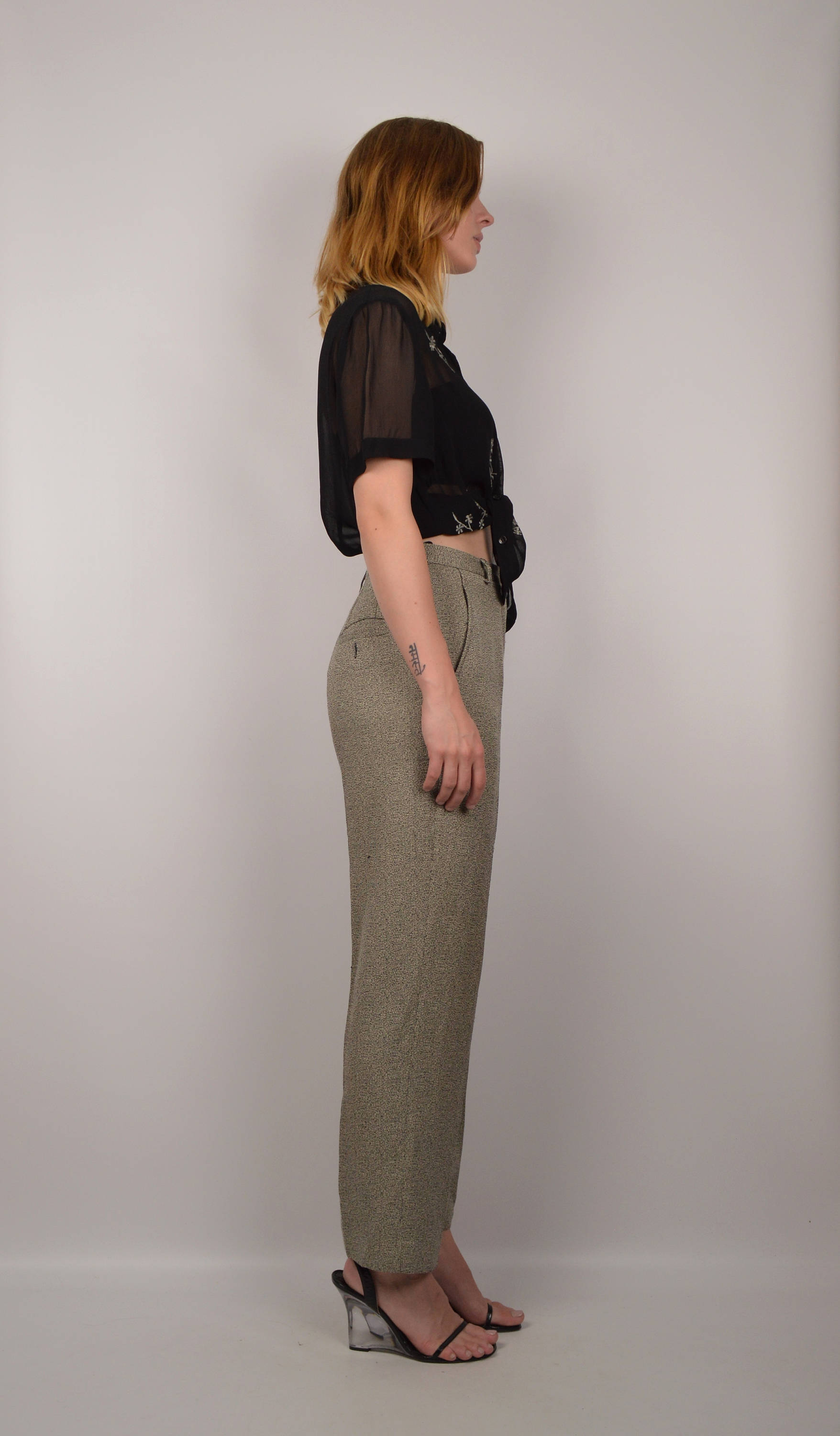 Vintage Sheer Mesh Button Up Shirt / black embroidered top