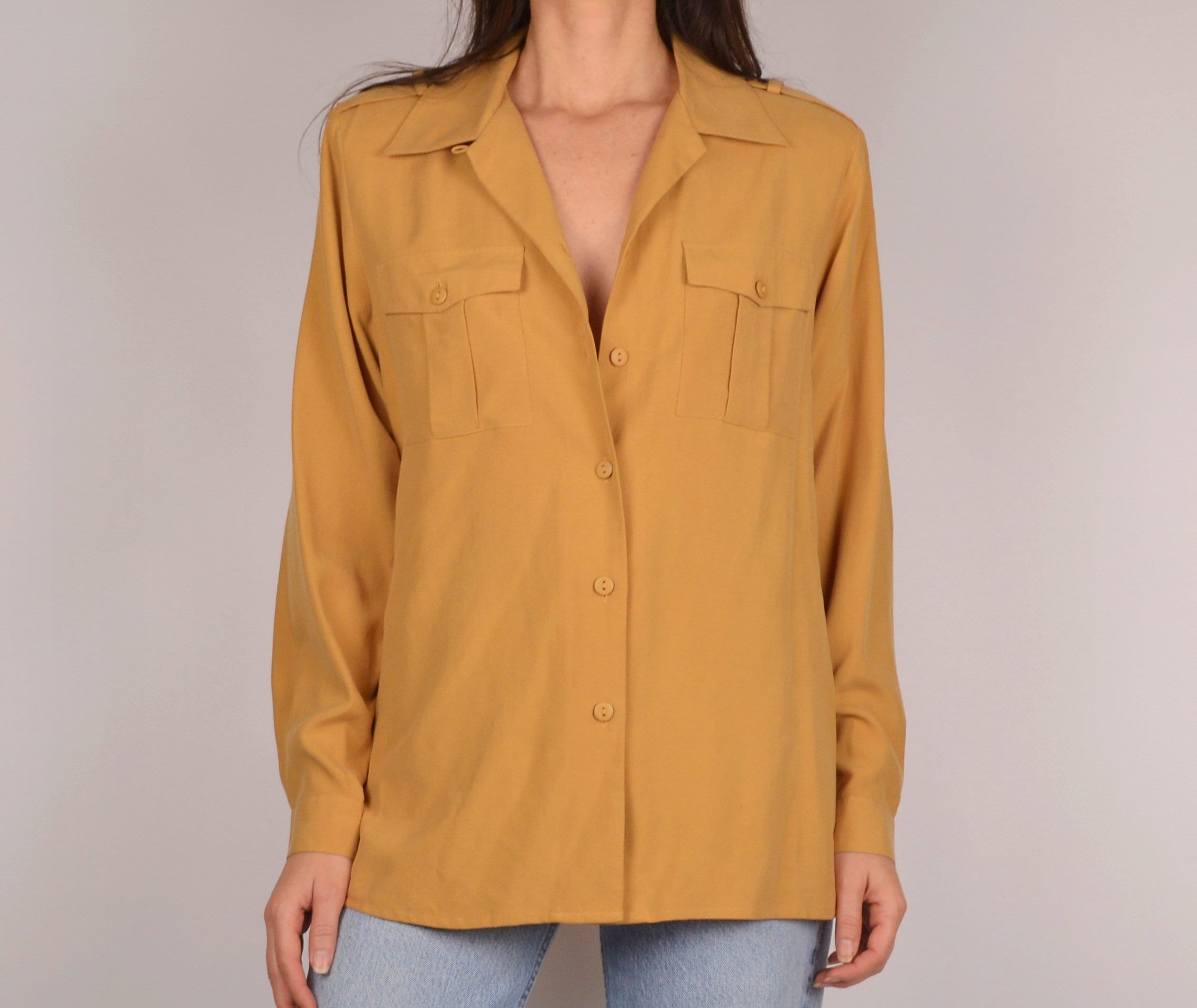 mustard silk shirt