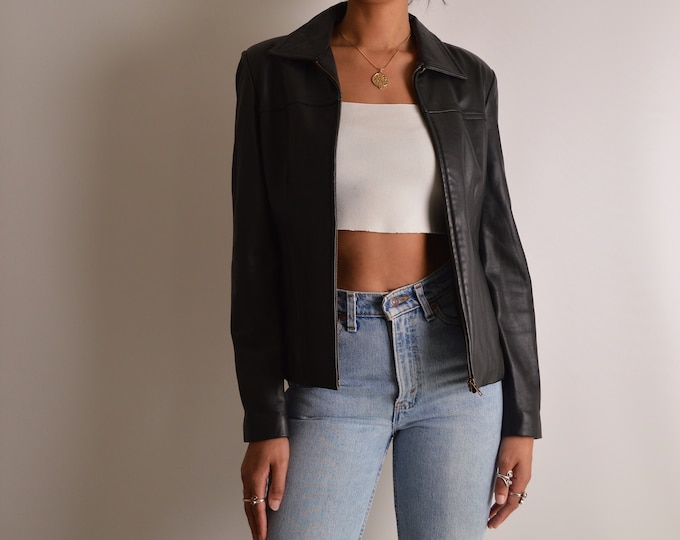 Vintage Soft Black Leather Jacket (S-M)