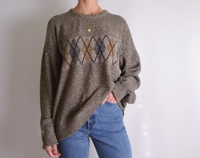 Vintage Argyle Cotton Sweater (S-XL)