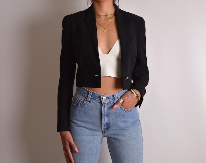 Vintage Black Wool Cropped Blazer (M)