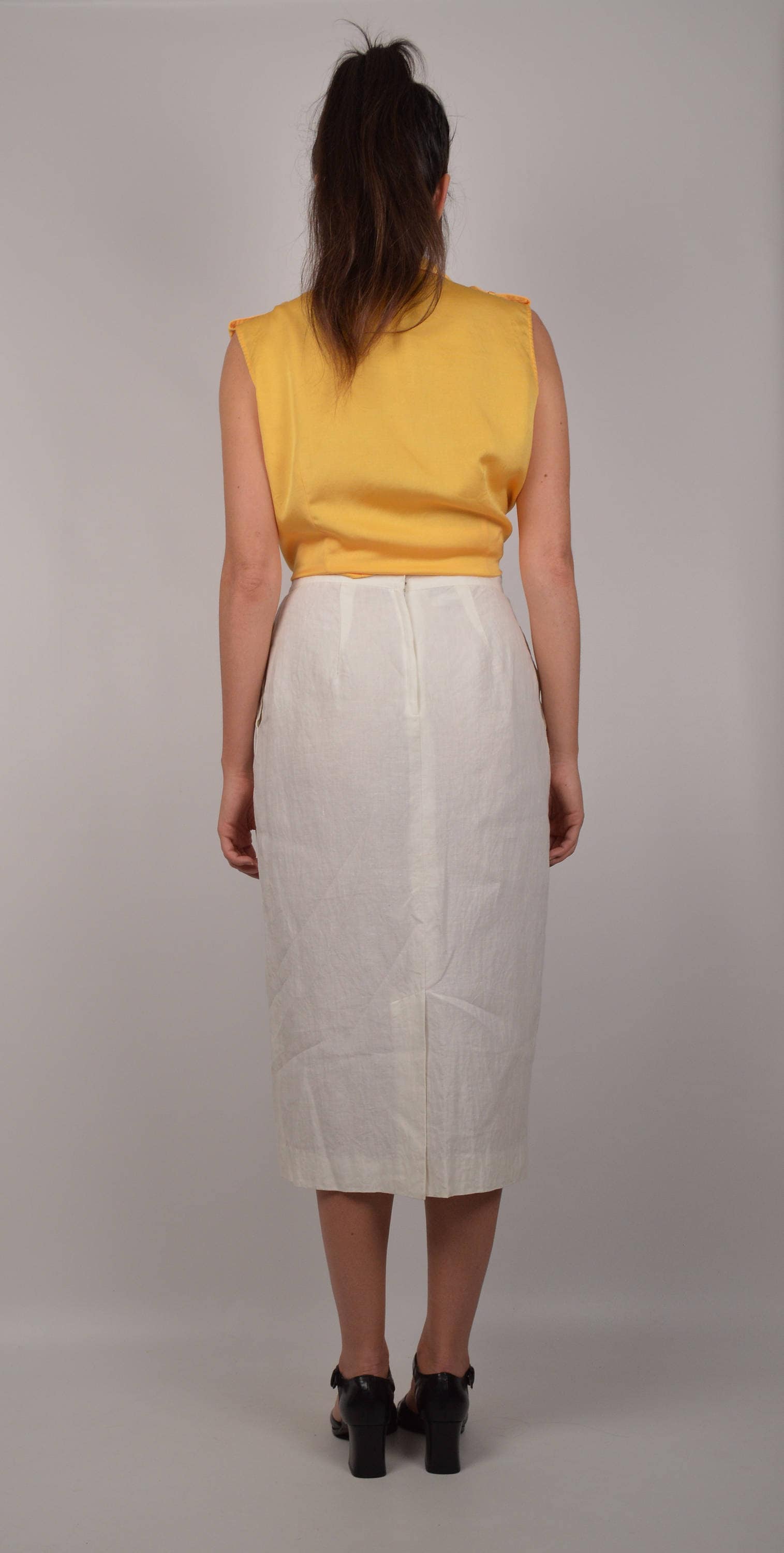 pt White Linen High Waisted Midi Skirt
