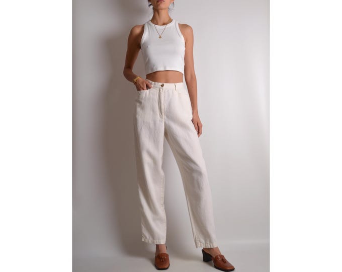 Vintage Cream Linen Trousers (26"W)