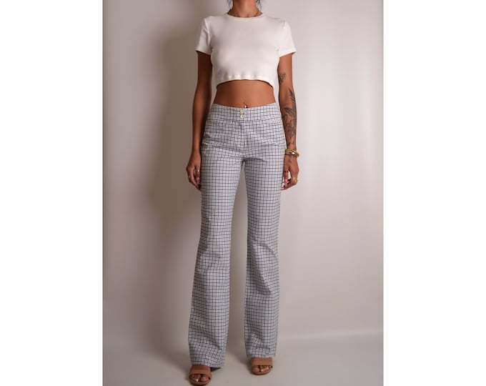 Vintage Plaid Seersucker Flares (Sz 6 Tall)