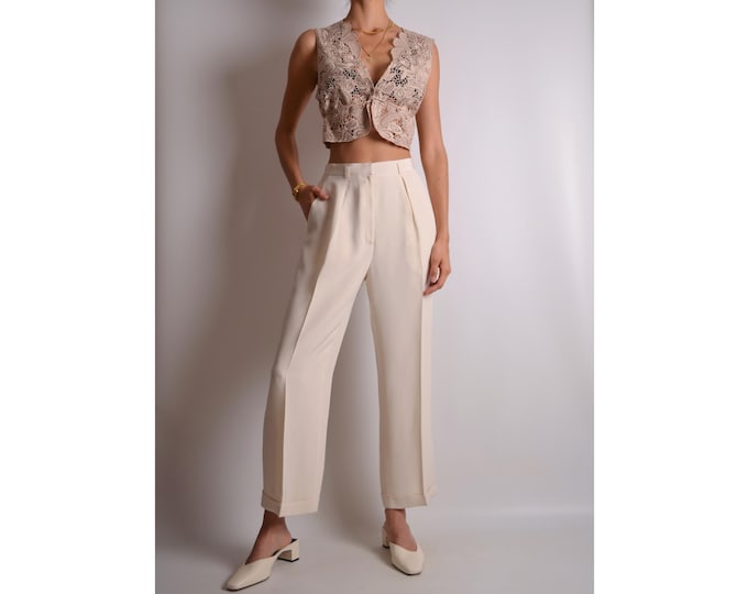 Vintage Cream Silk Trousers (26"W)