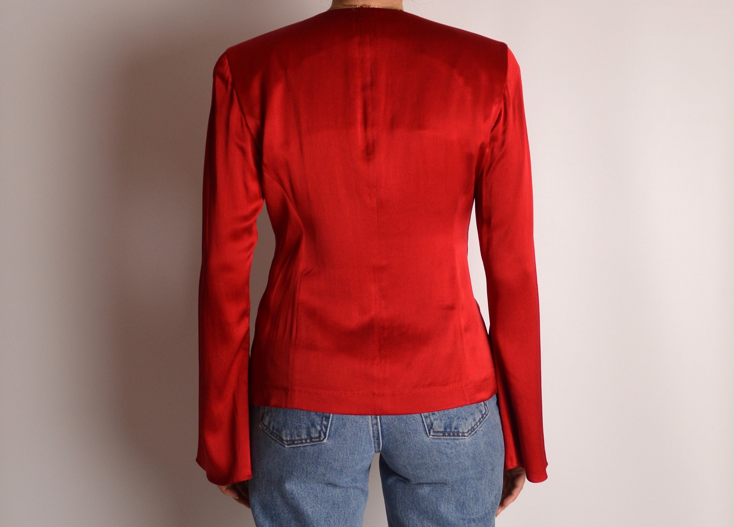 Stunning Vintage Red SILK Blazer S M
