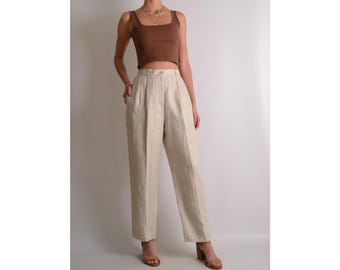 80s 90s Liz Claiborne linen slacks usa製 Liz Claiborne Vintage Wide Leg Linen Blend Pants 8P Natural