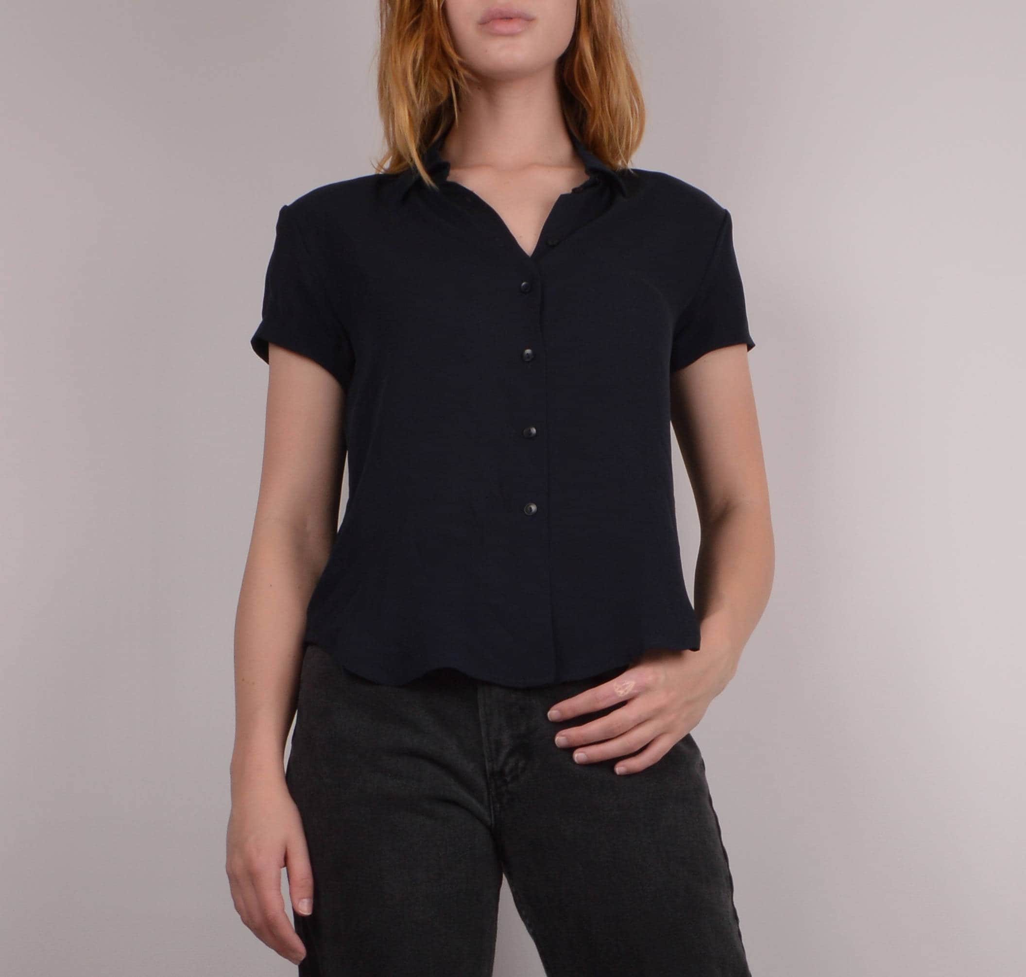 Black Silk Vintage Button Up Shirt