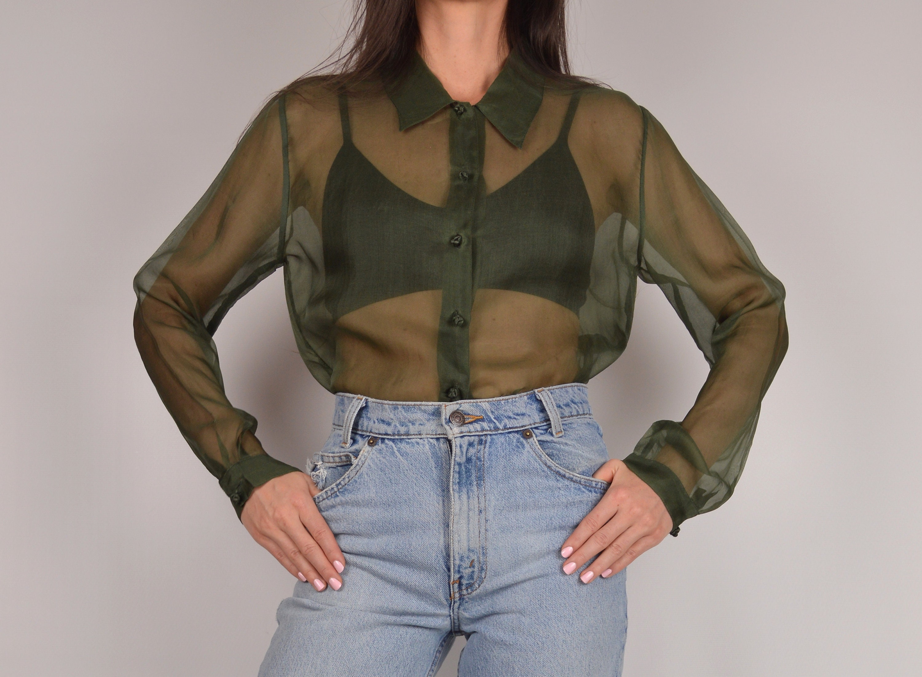 Sheer SILK Organza Button Up Shirt