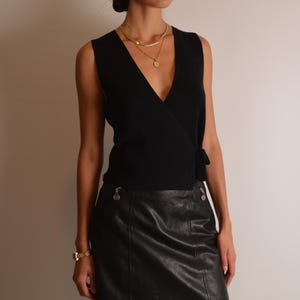Vintage Black Knit Wrap Blouse (S)