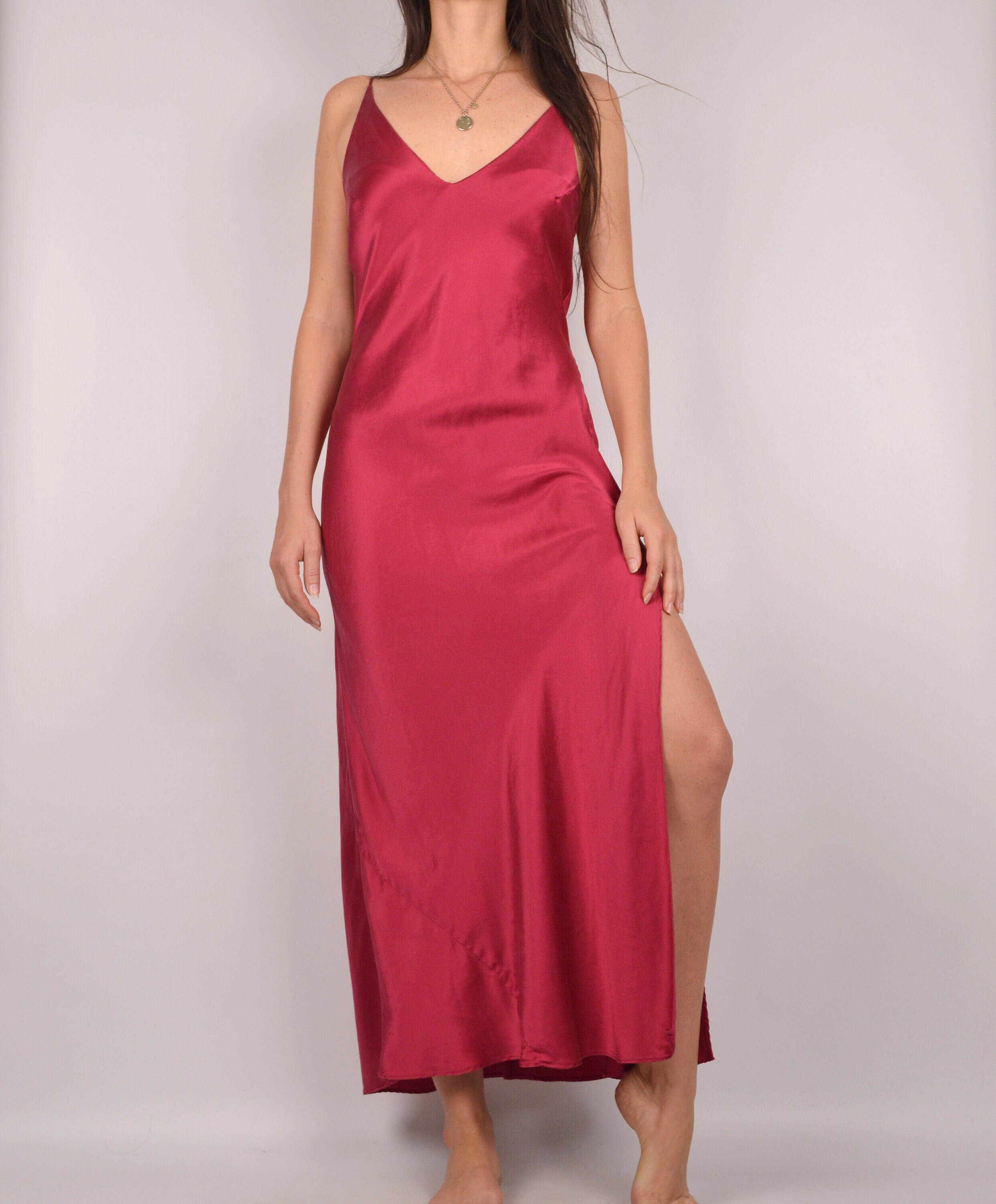 strapless silk slip dress