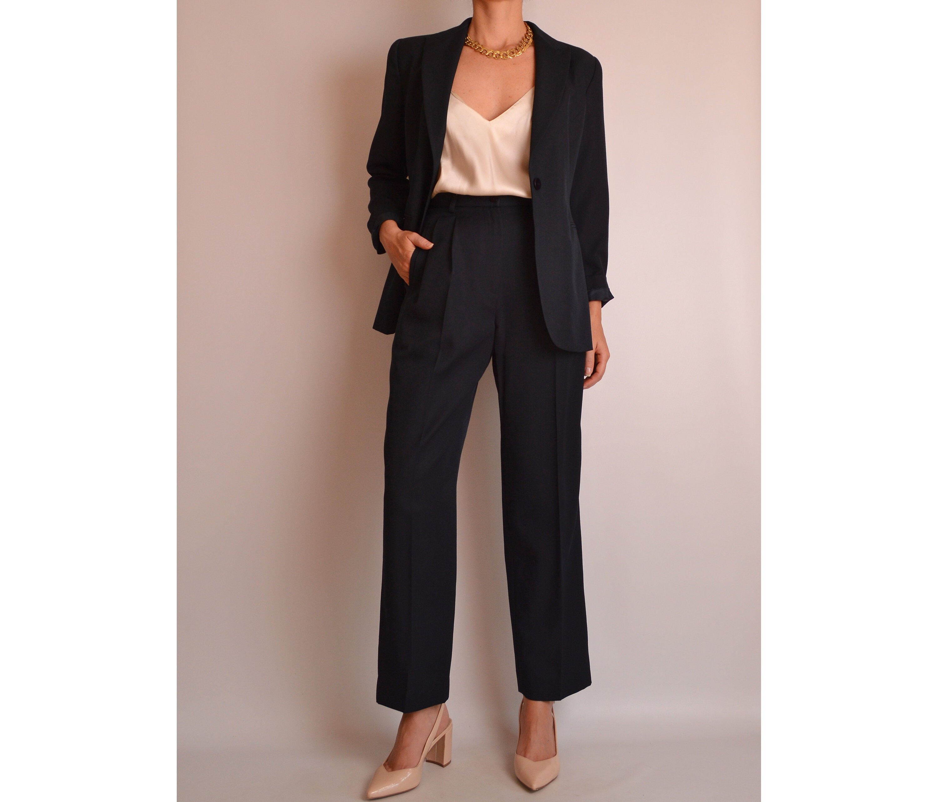 Vintage Navy Wool Pantsuit (S)