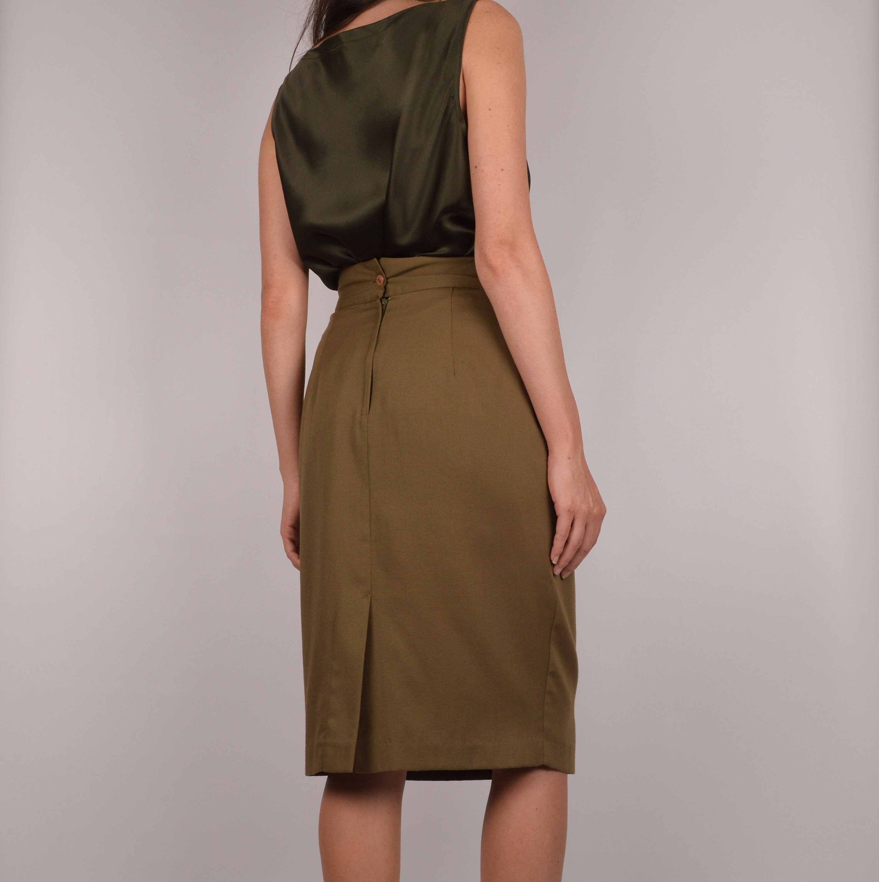 pt Vintage High Waist Olive Pencil Skirt / S