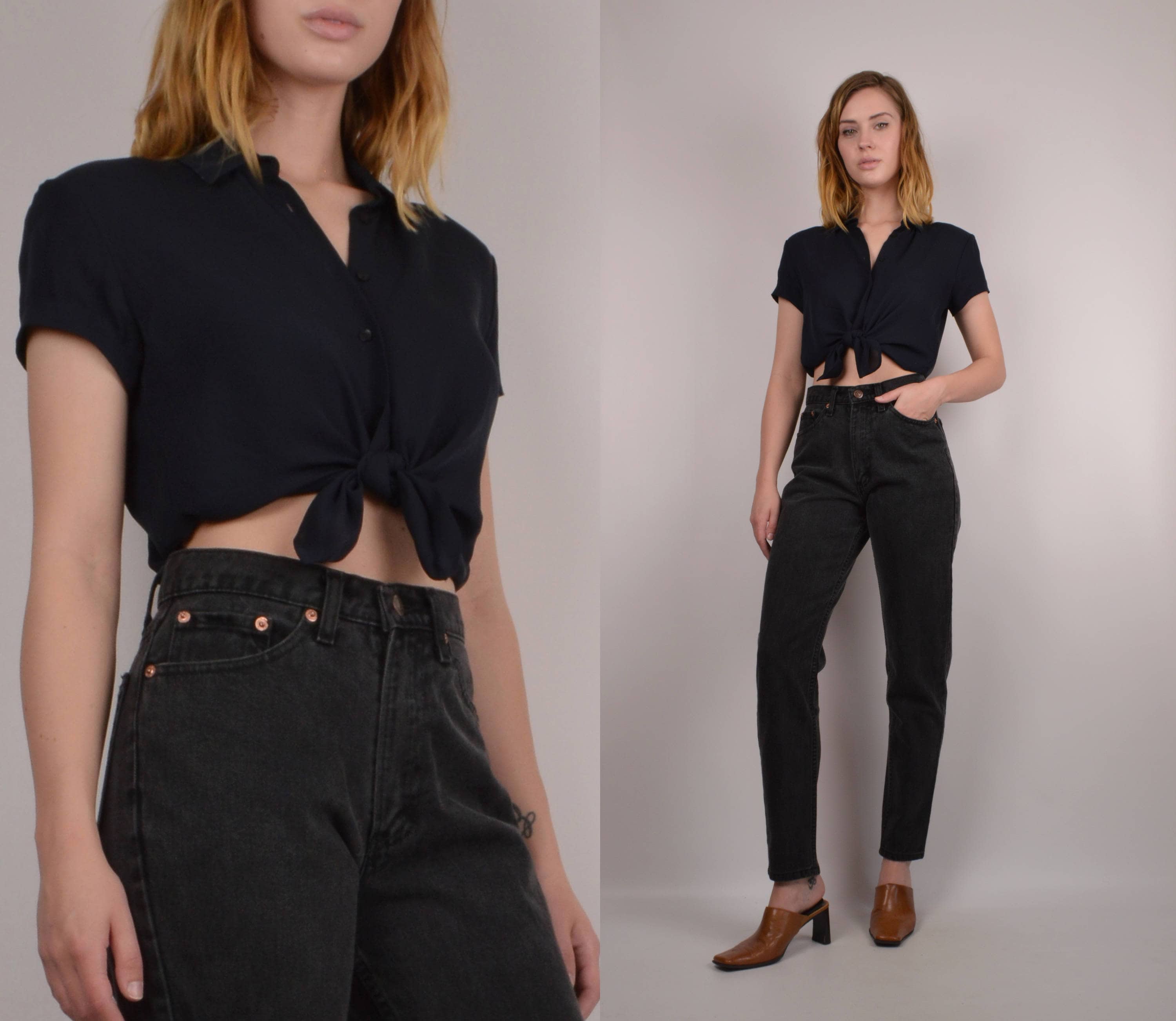 black vintage button up shirt