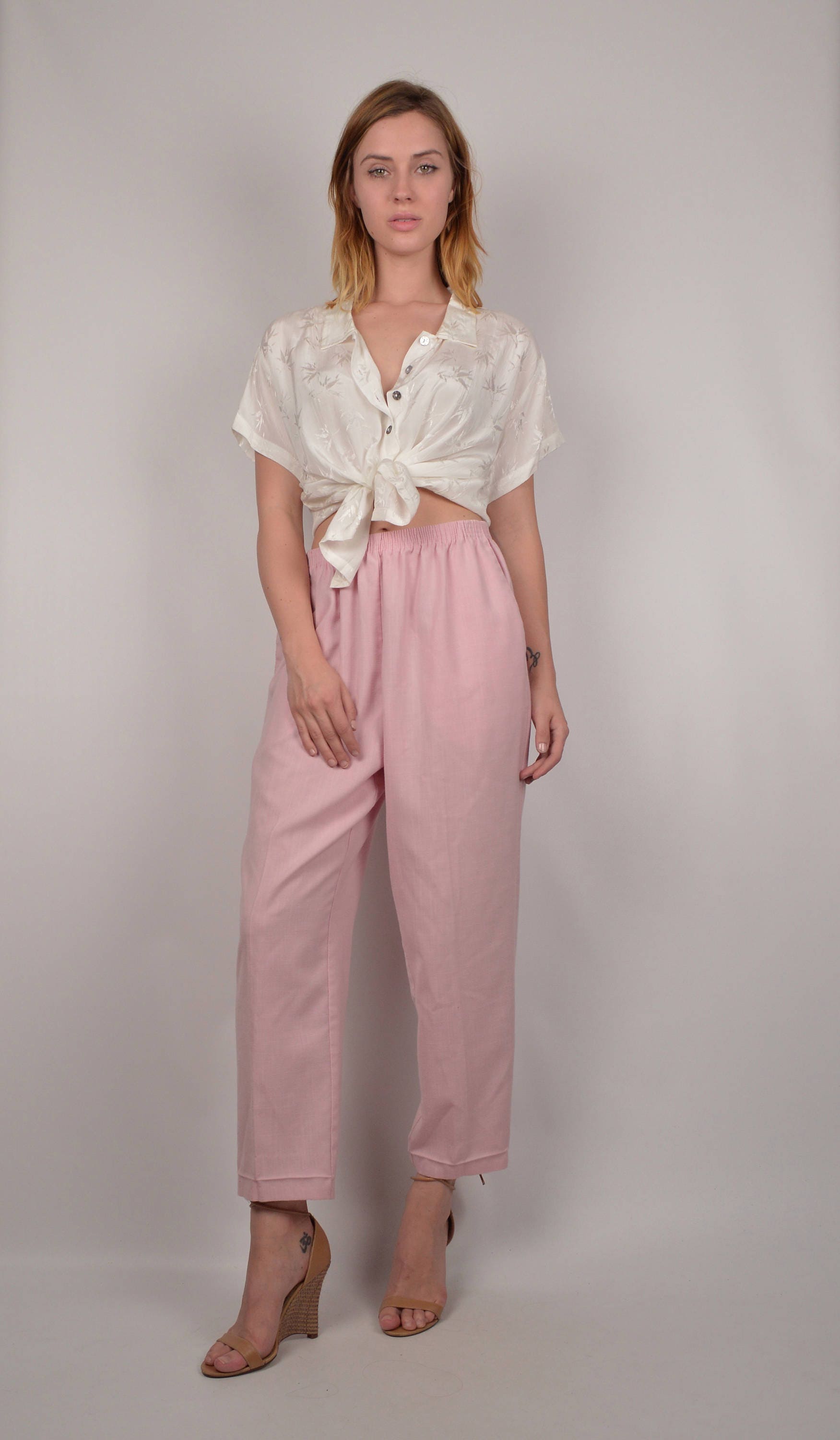 80's High Waist Blush Trouser Pants