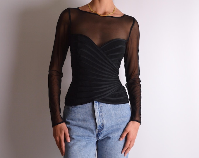 Vintage Mesh Sleeve Corset Top (S-M)