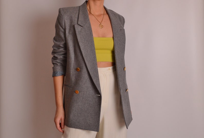 S Vintage Gray Wool Blazer
