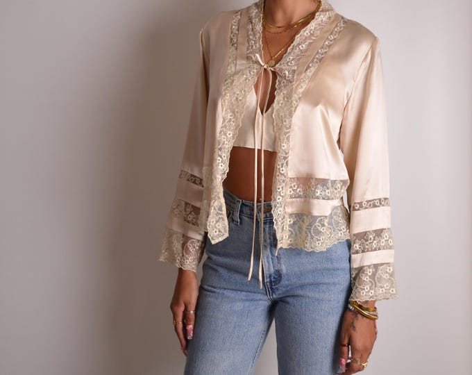 Vintage Embroidered Silk Cardigan (S-M)