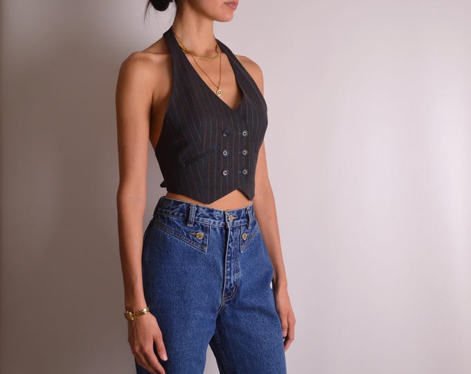 Vintage Pinstriped Halter Vest (XS/S)