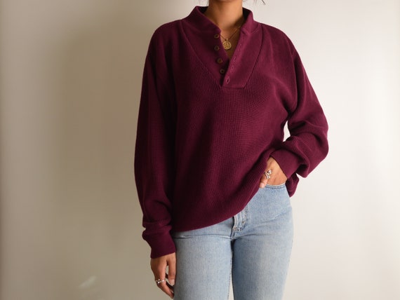 Burgundy Cotton Henley Sweater (M-XL) - image 2
