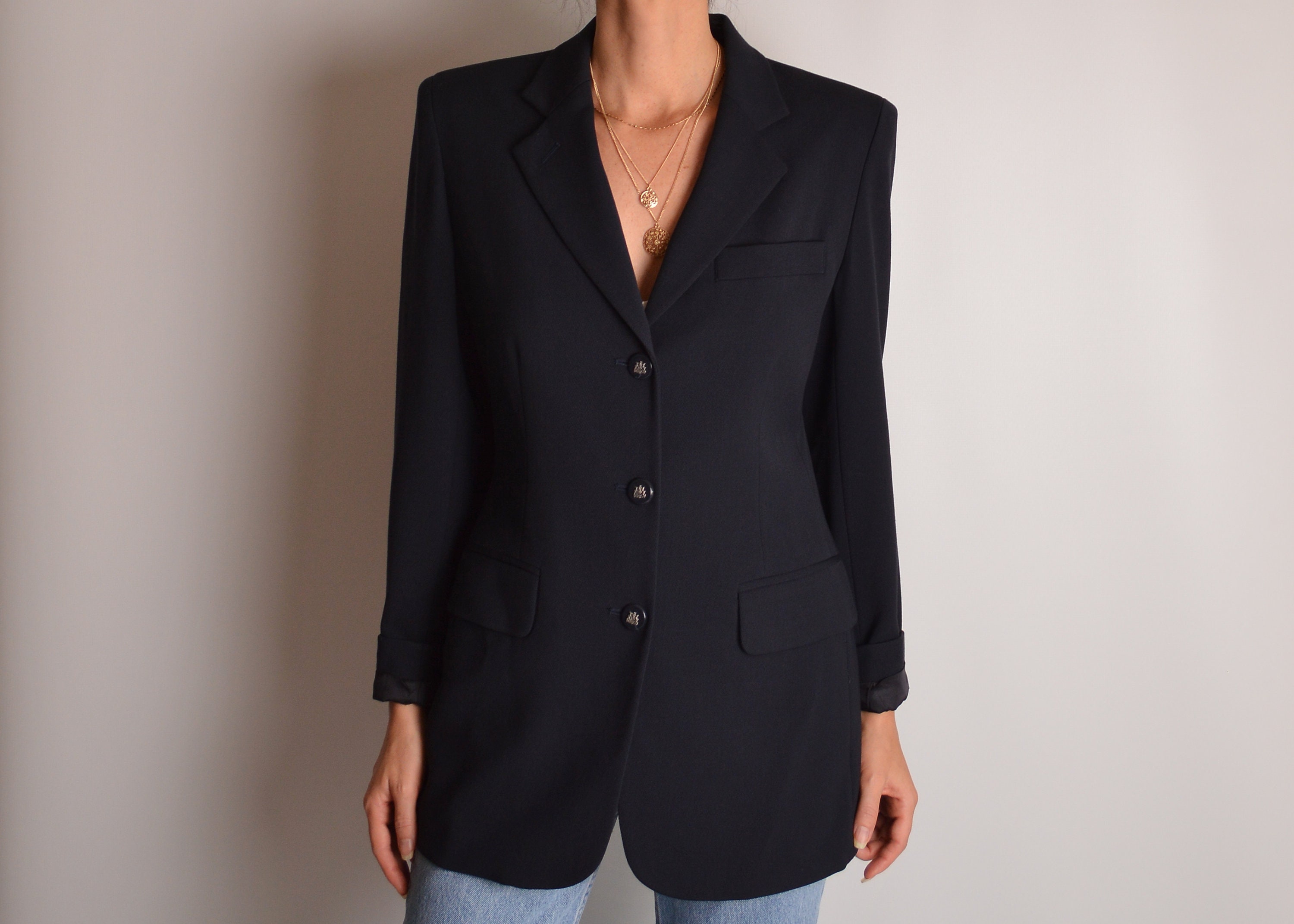 Vintage Navy Wool Blazer (S-M)