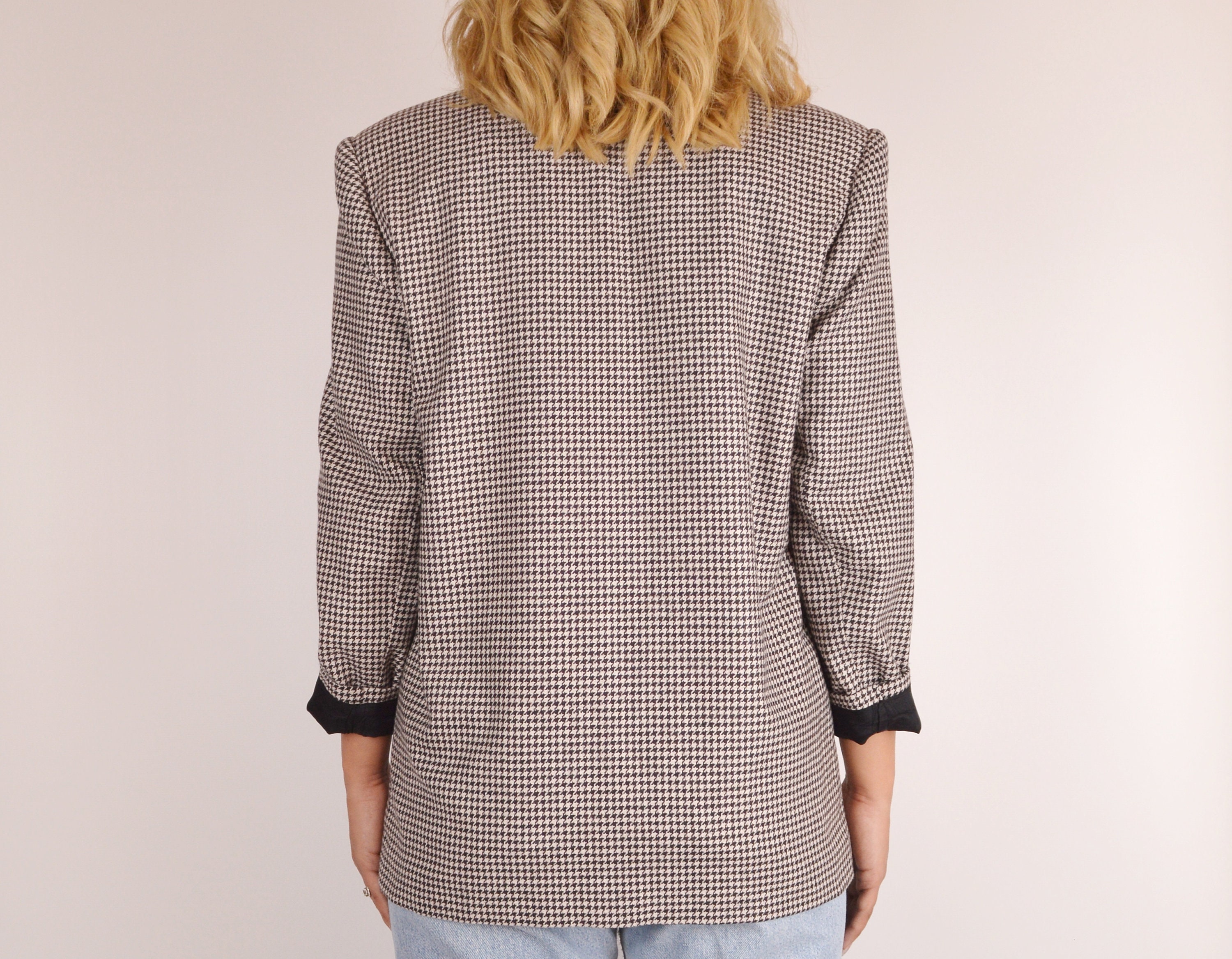 Vintage Houndstooth Lapel Long-sleeved Casual Blazer