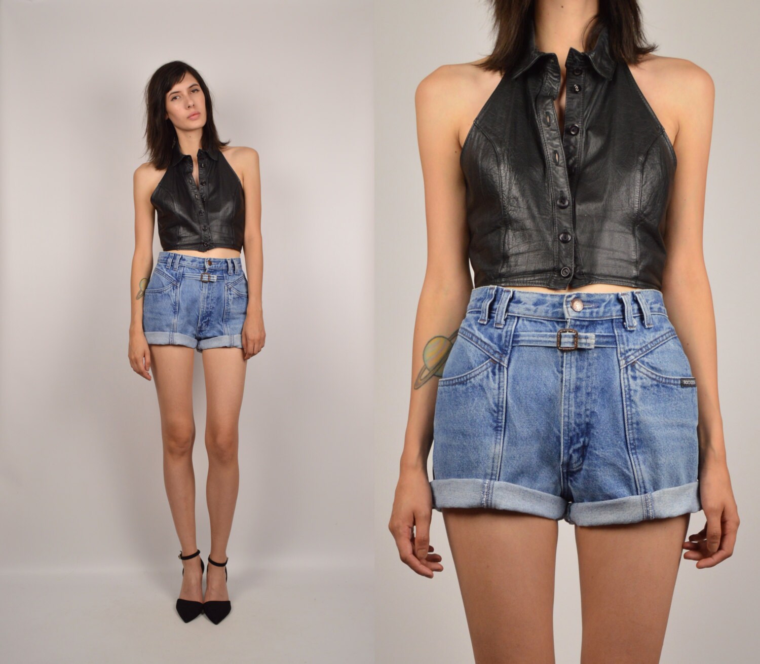 High Waisted Denim Cuffed Shorts vintage blue jean