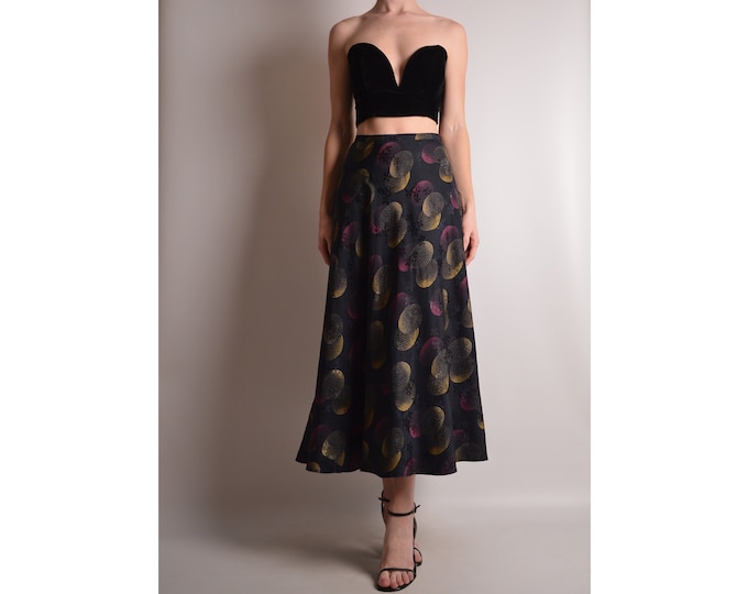 Vintage Printed Silk Circle Skirt (28"W)