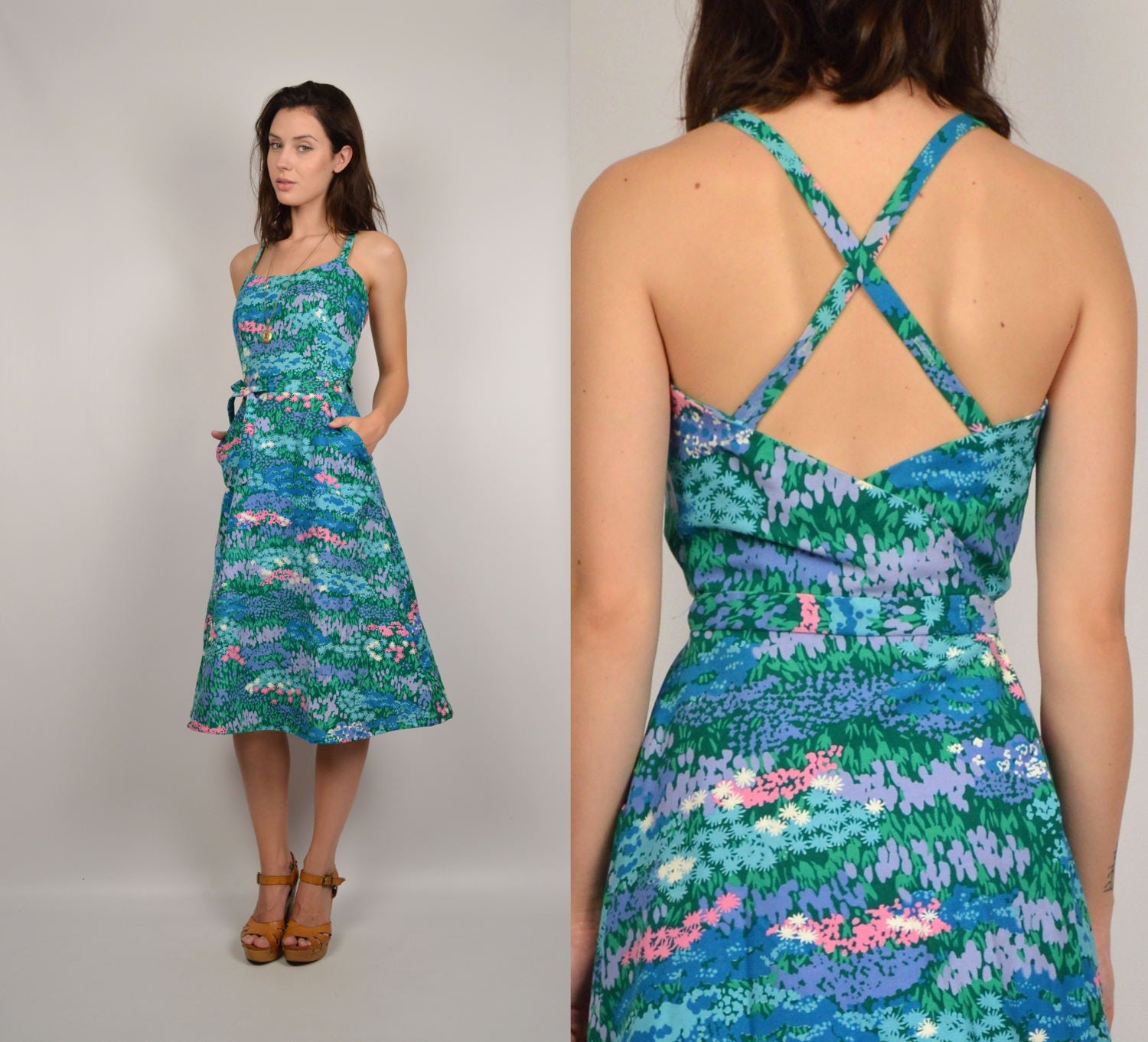 20 OFF SALE 60's Floral Wrap Dress vintage