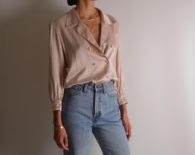 Vintage Blush Silk Blouse (S-M)