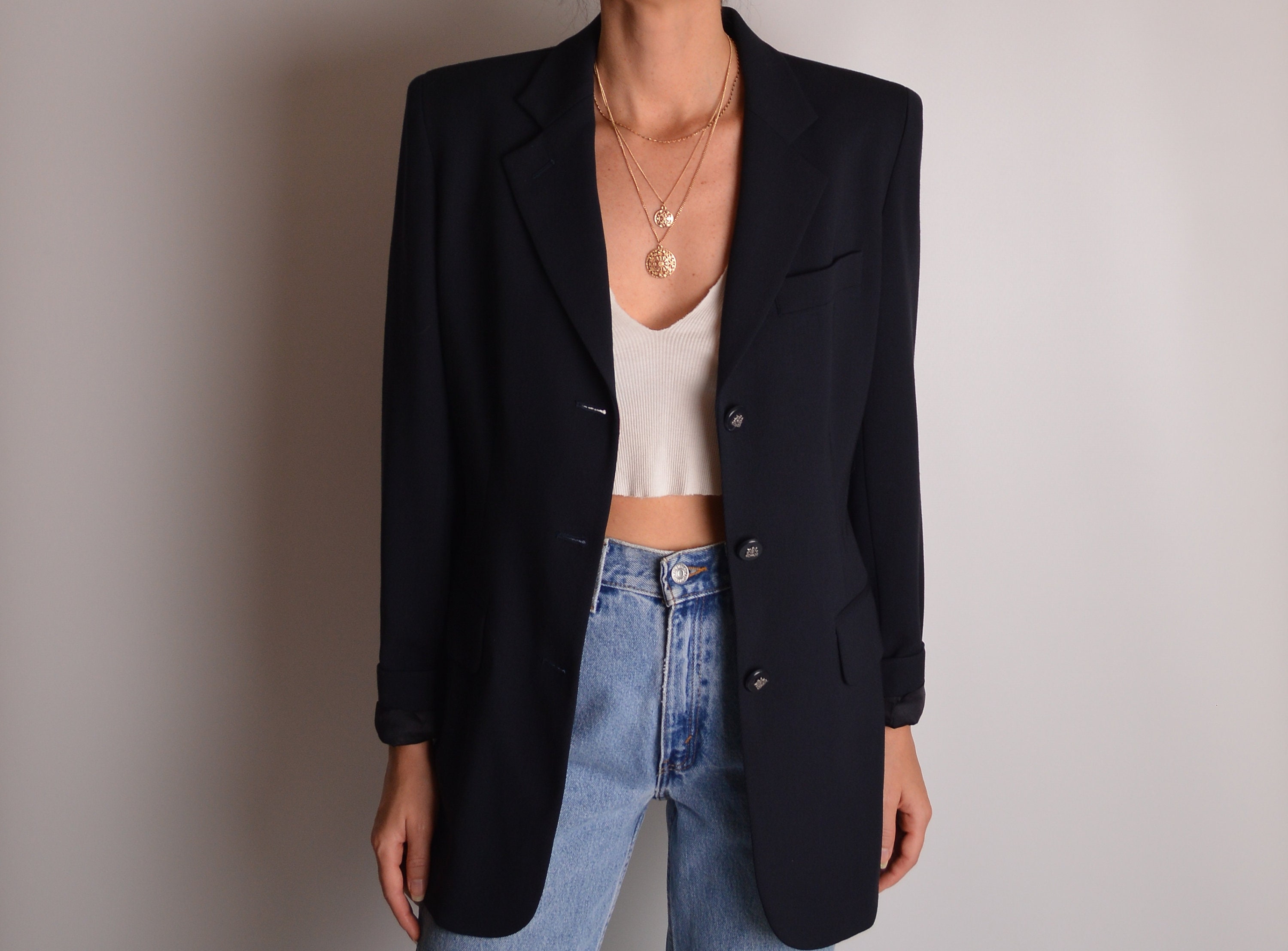 Vintage Navy Wool Blazer (SM)