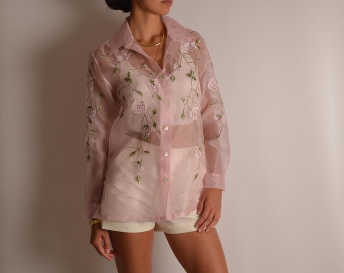 Sheer Organza Embroidered Blouse (S-M)