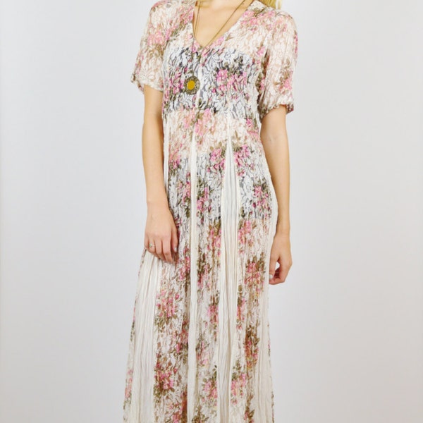25% OFF Boho Floral Print Lace Maxi Dress