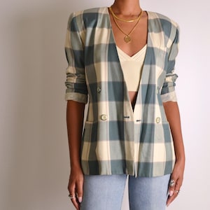 Vintage Plaid Double Breasted Blazer (S-L)