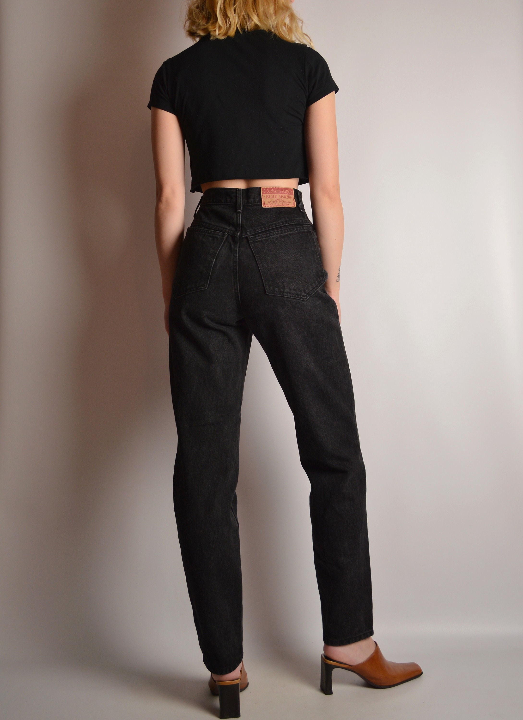 Vintage Calvin Klein Tapered Black Denim (25W) High Waist Jeans